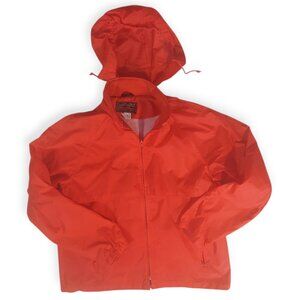 VTG Eddie Bauer Jacket Mens Red Rain Coat Windbreaker Vented Hideaway Hood Sz L